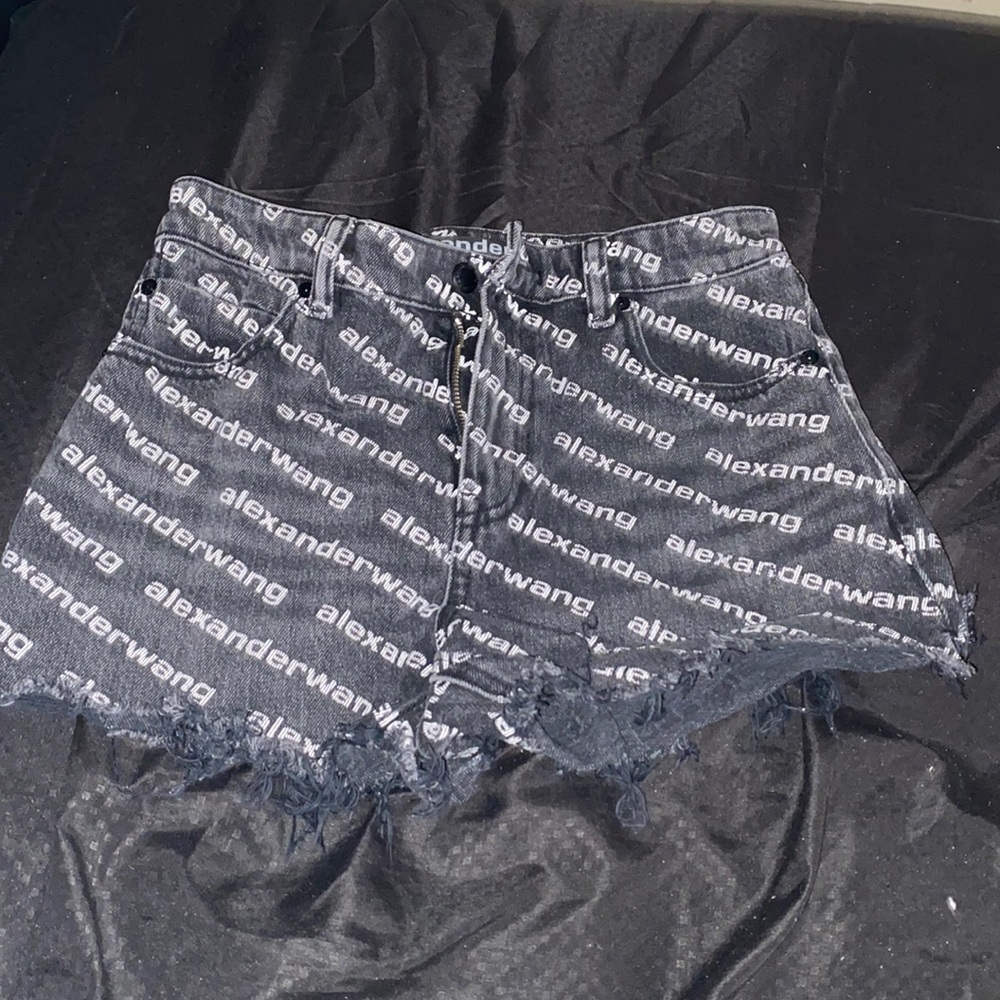 Alexander Wang logo print black denim shorts